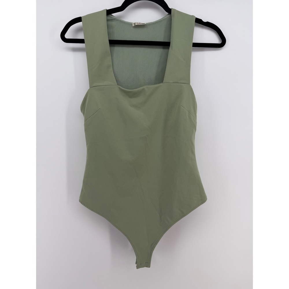 Free People Intimately Bodysuit Womens Sm. Green Square Neck Wide‎ Strap Stretch
